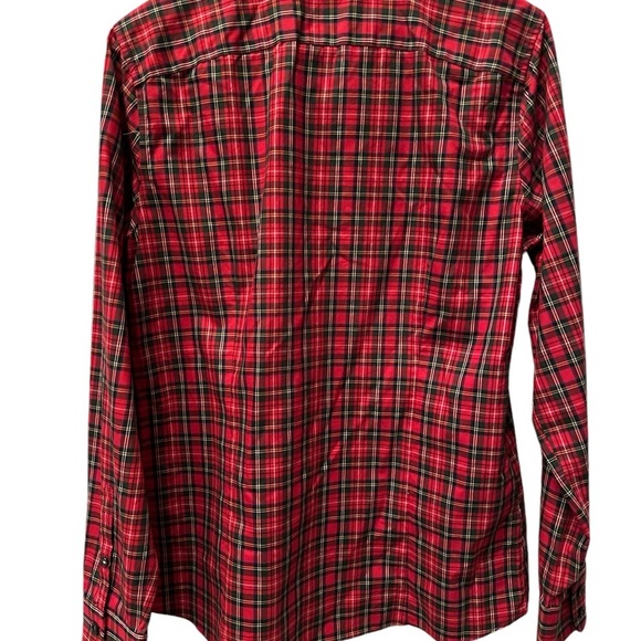 EUC Lands End Womens Red Plaid Festive Cotton Longsleeve Button Up Top SIZE 10 - Picture 2 of 5